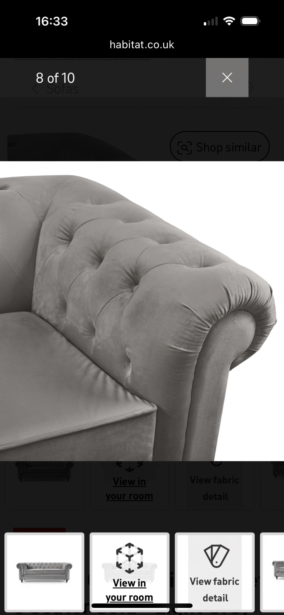 Habitat Light Grey Chesterfield 3 Seater Sofa