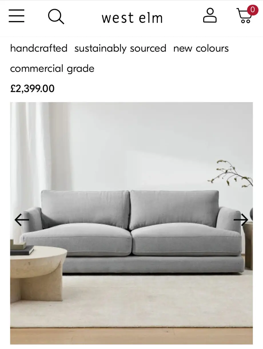 West Elm Grey Haven 3-Seater Sofa