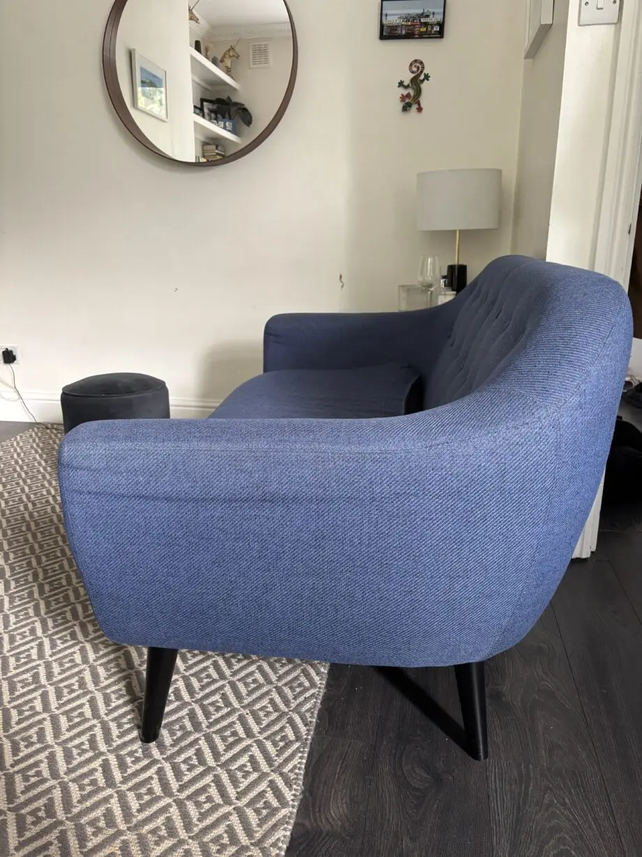 Made Dark Blue 2 seater sofa with black legs