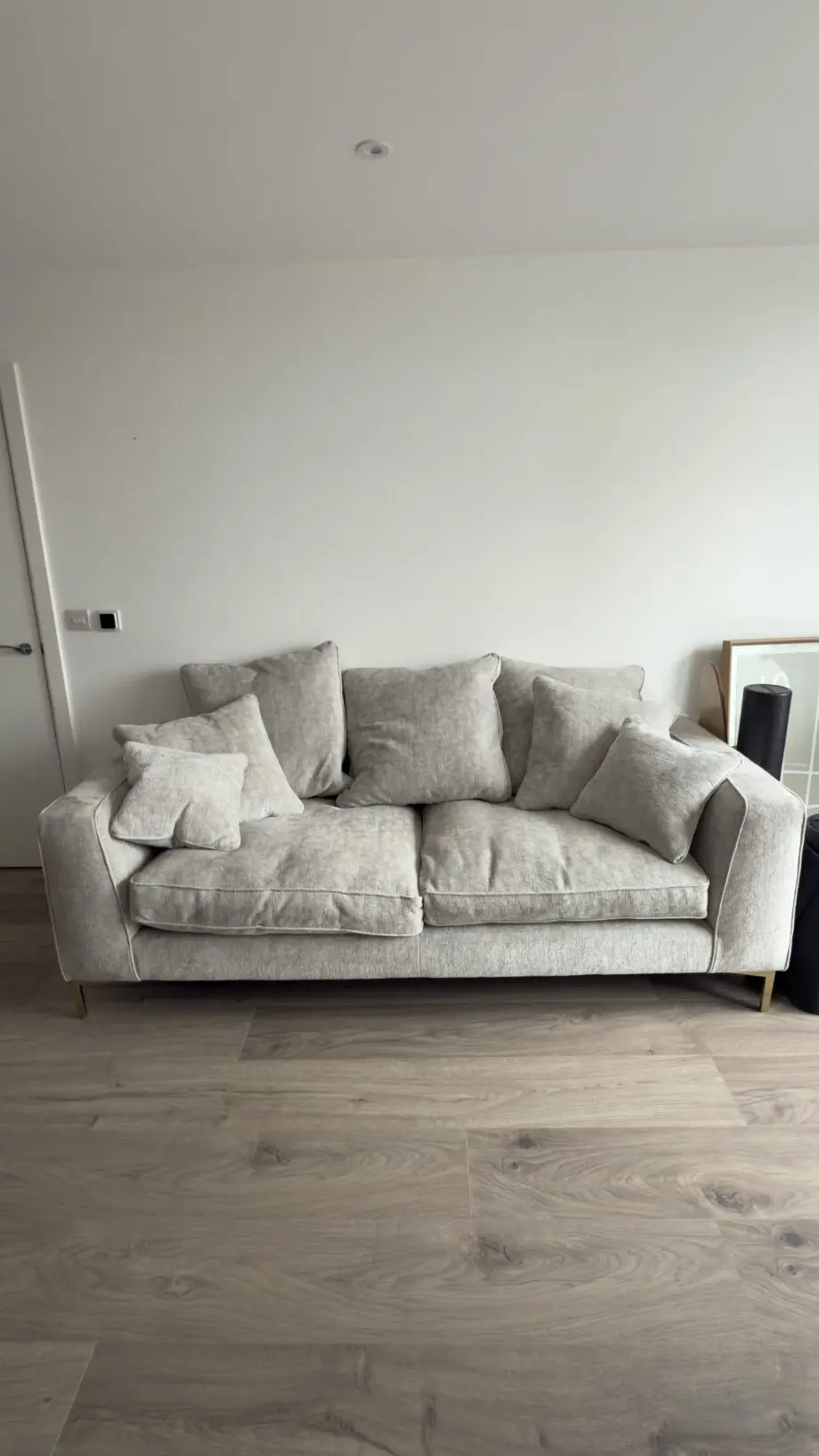 Grey 3 seater sofa, pillow back, foam seat