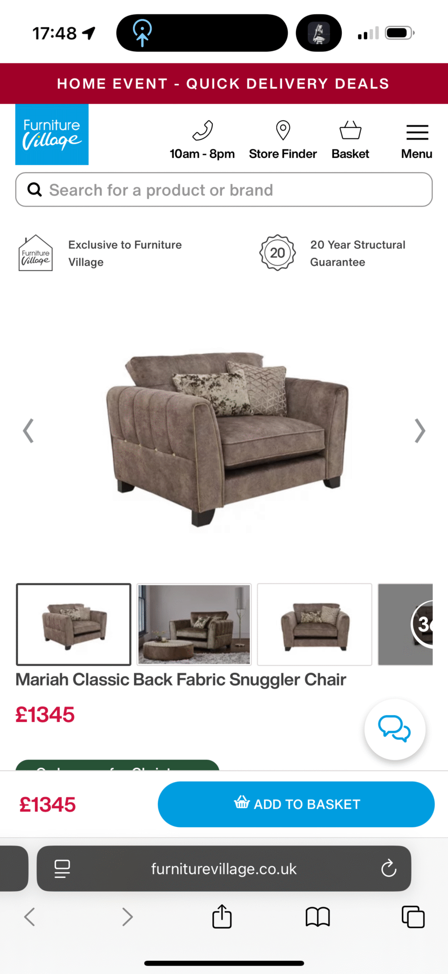 Mariah Classic Back Fabric Snuggler Chair