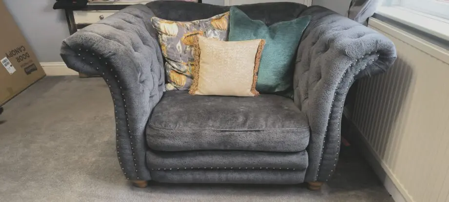 2 Sofology Leather and fabric Persia loveseat full back chesterfield style smoke/mustard