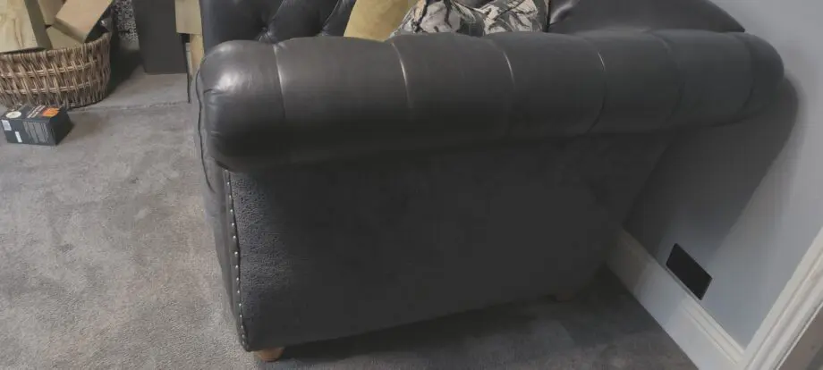 2 Sofology Leather and fabric Persia loveseat full back chesterfield style smoke/mustard