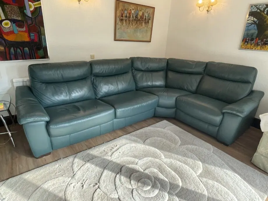 Furniture Village Winslow Collection Lake Green Leather Sofa Bed