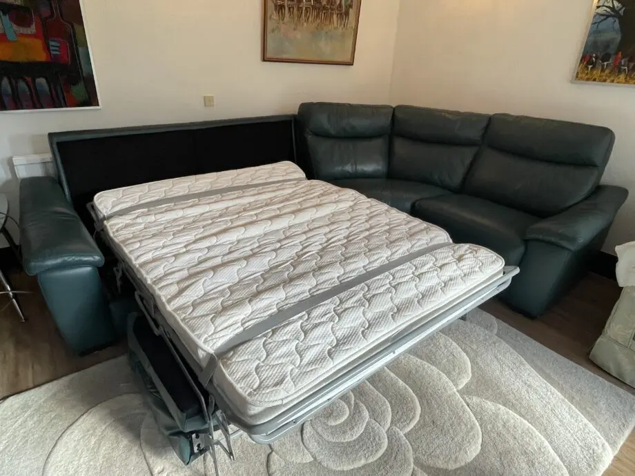 Furniture Village Winslow Collection Lake Green Leather Sofa Bed
