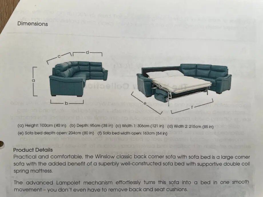 Furniture Village Winslow Collection Lake Green Leather Sofa Bed