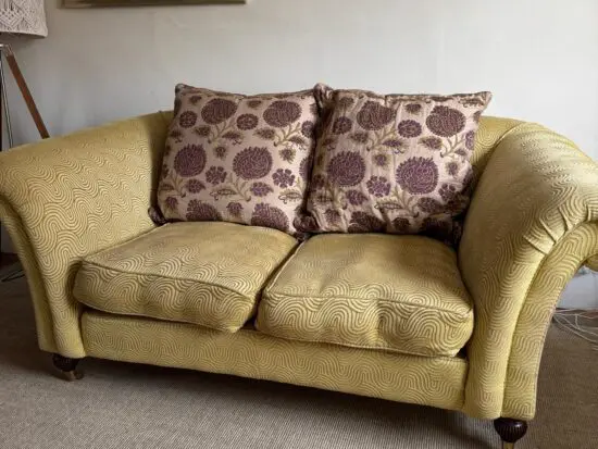 UK Handmade roll top sofa in gold/green/lime