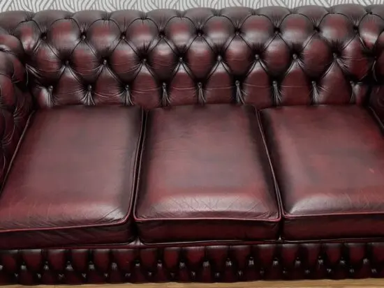 Saxon Chesterfield 3 Seater Leather Sofa - Maroon