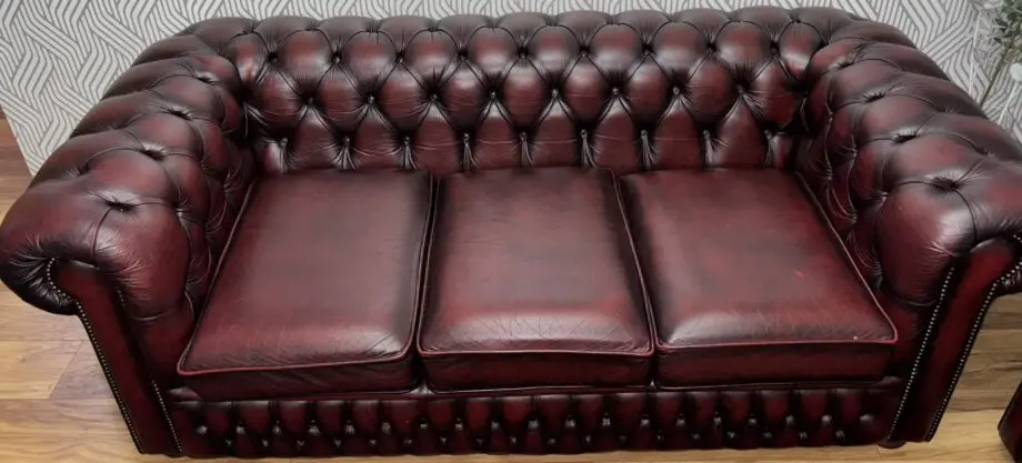 Saxon Chesterfield 3 Seater Leather Sofa - Maroon
