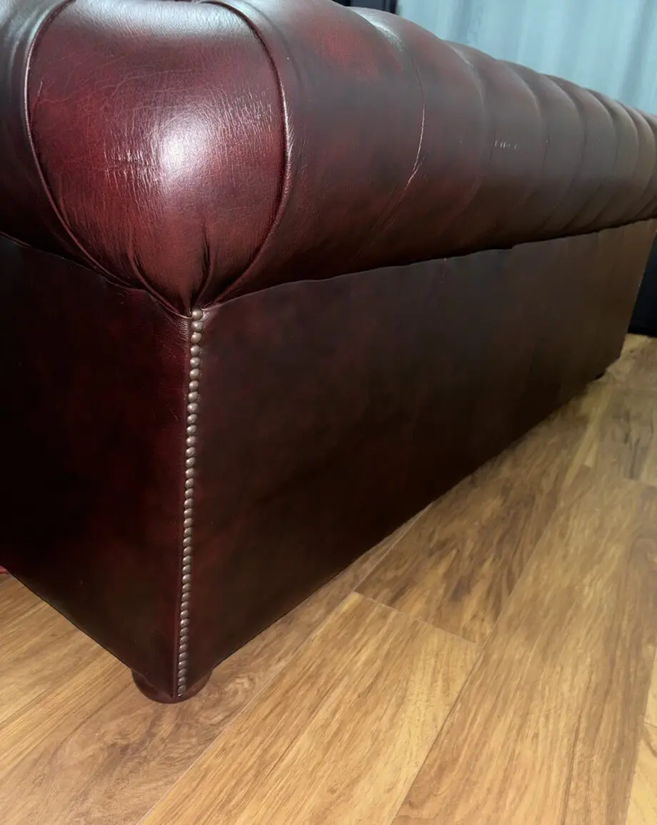 Saxon Chesterfield 3 Seater Leather Sofa - Maroon