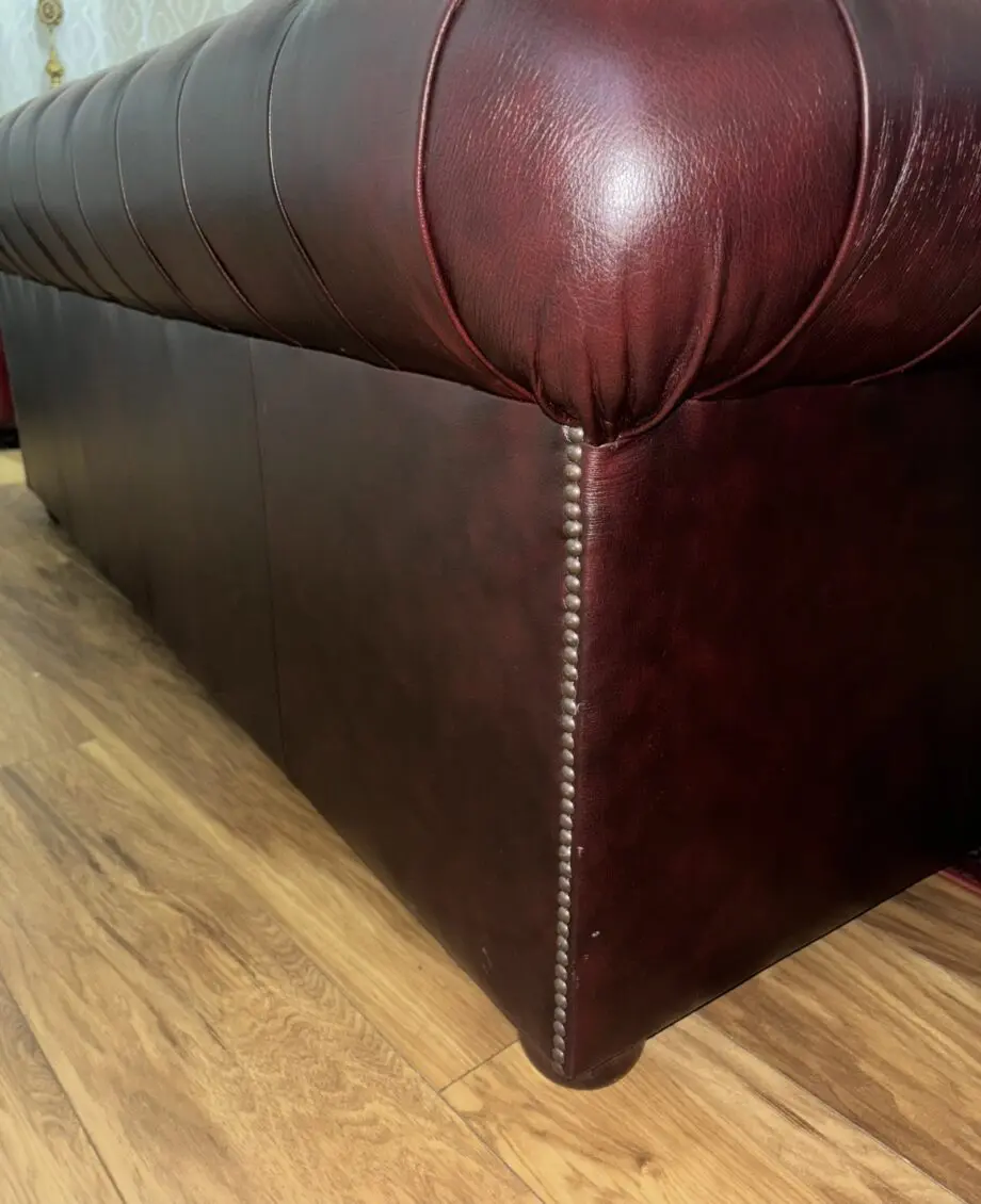 Saxon Chesterfield 3 Seater Leather Sofa - Maroon