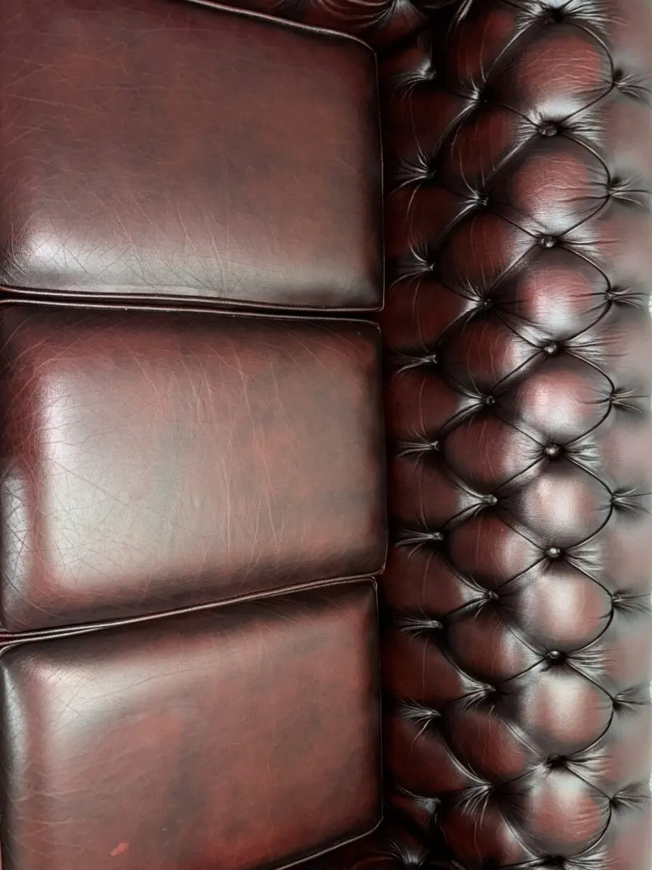 Saxon Chesterfield 3 Seater Leather Sofa - Maroon