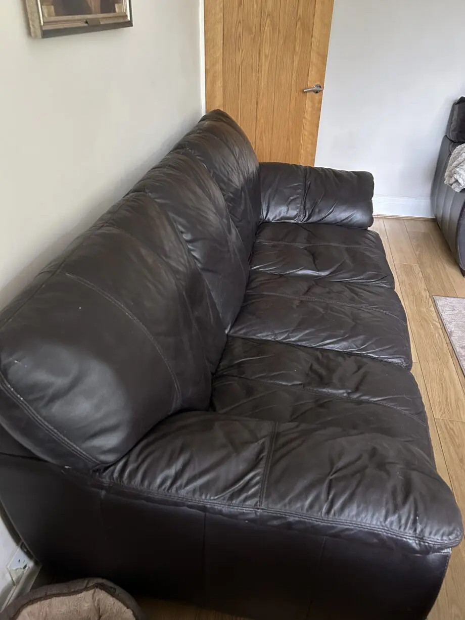 DFS Brown Leather three piece suite