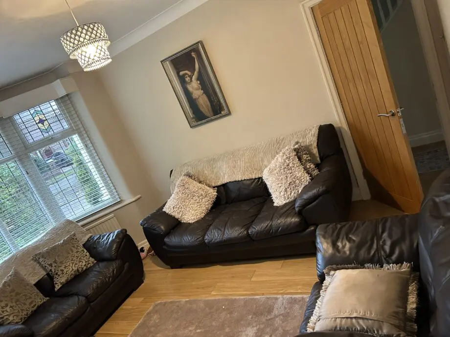 DFS Brown Leather three piece suite