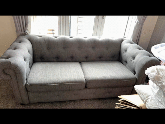Grey Chesterfield sofa WITH FOOT STOOL (2 seater and 2 single chairs)