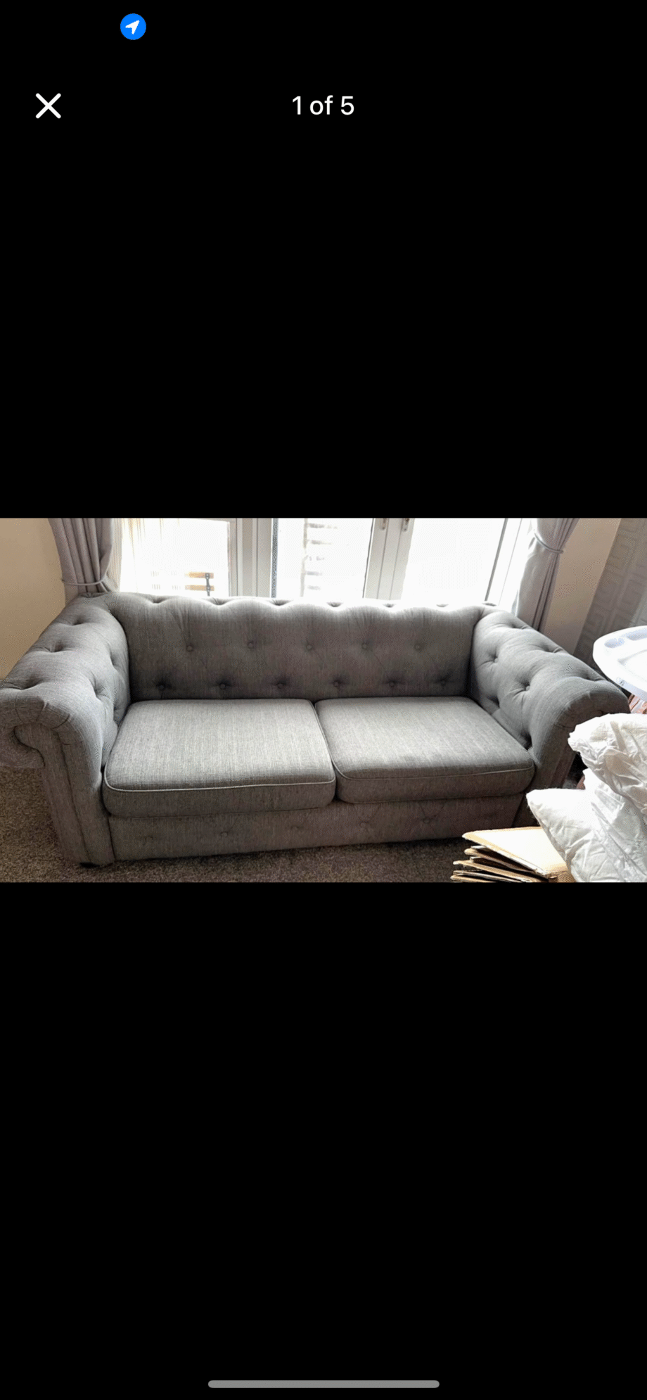 Grey Chesterfield sofa WITH FOOT STOOL (2 seater and 2 single chairs)
