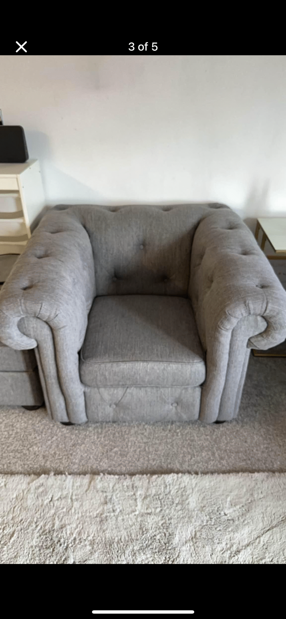 Grey Chesterfield sofa WITH FOOT STOOL (2 seater and 2 single chairs)