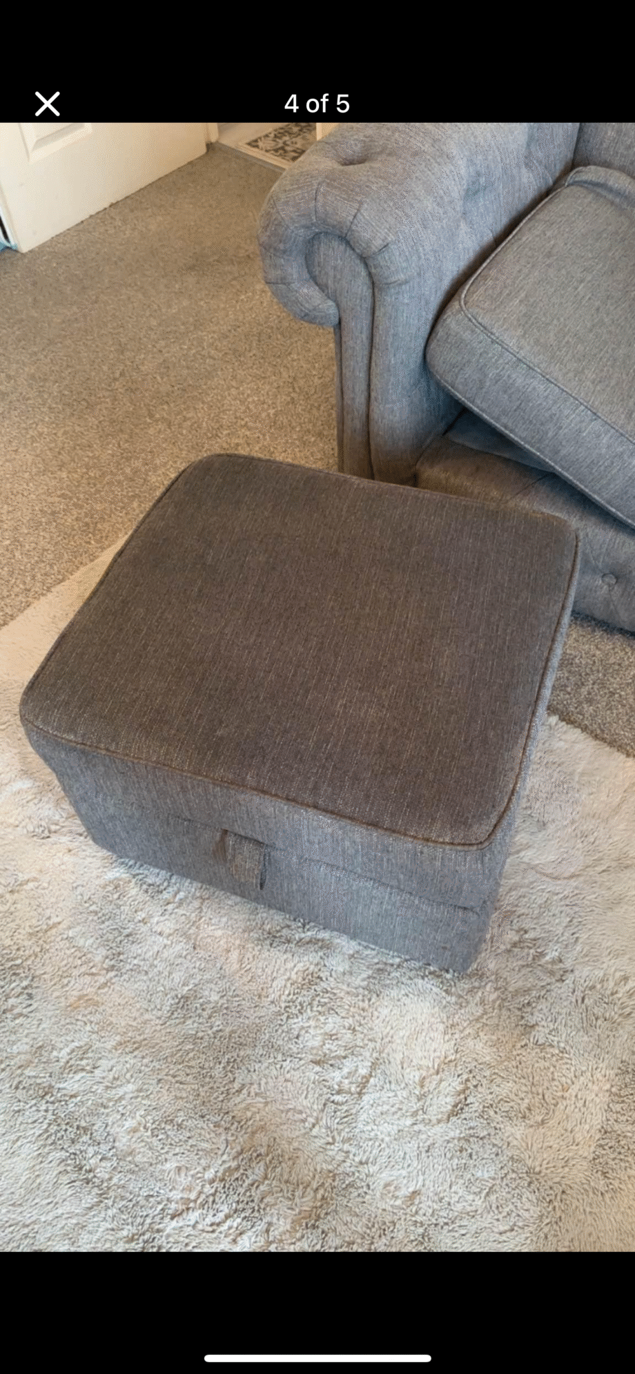 Grey Chesterfield sofa WITH FOOT STOOL (2 seater and 2 single chairs)