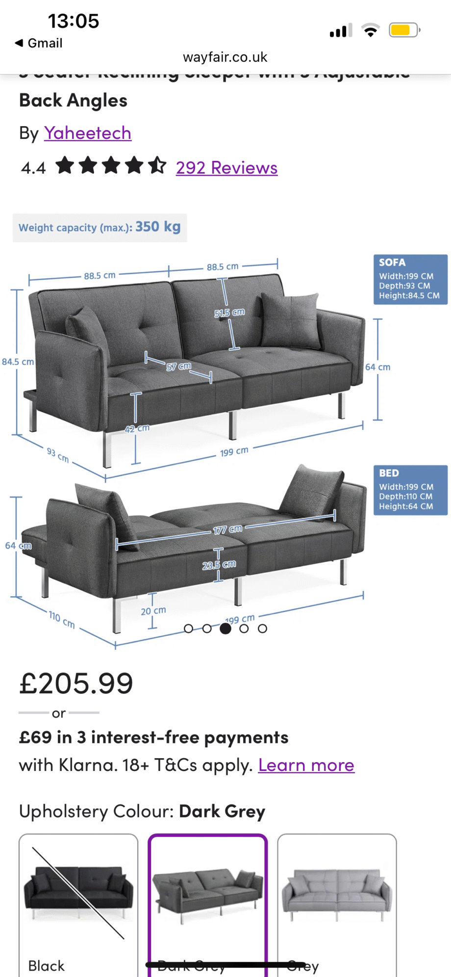 Grey 3 seater recliner sofa