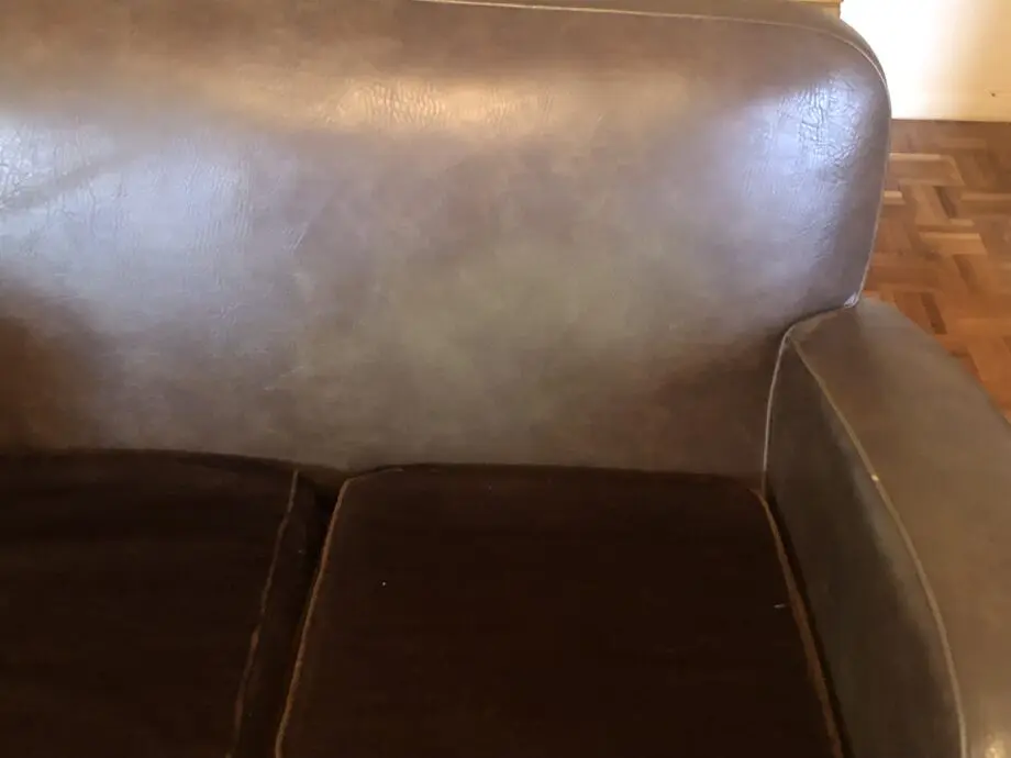 1960s brown pvc leather sofa and matching armchairs
