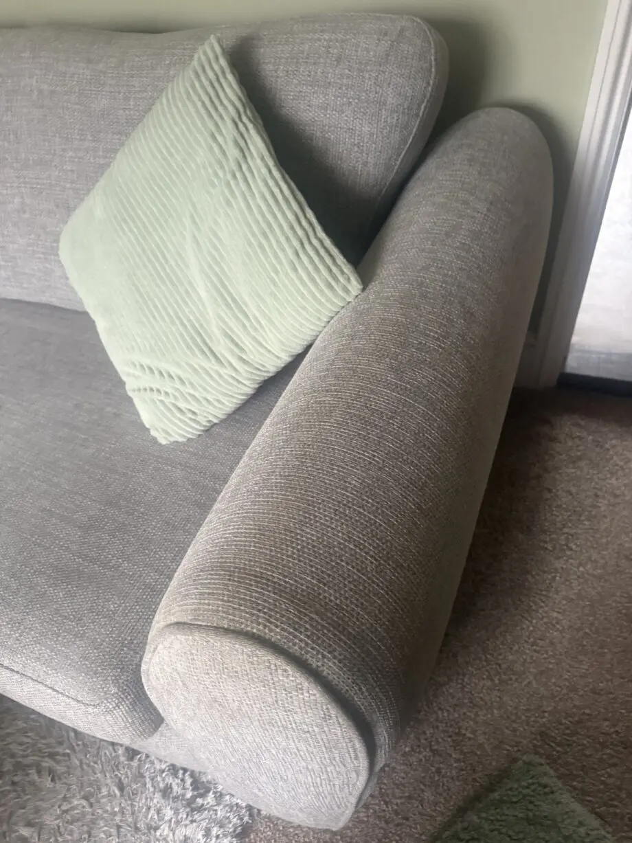 DFS grey chenille 3 Seater sofa with matching storage footstool
