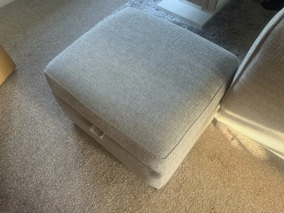 DFS grey chenille 3 Seater sofa with matching storage footstool