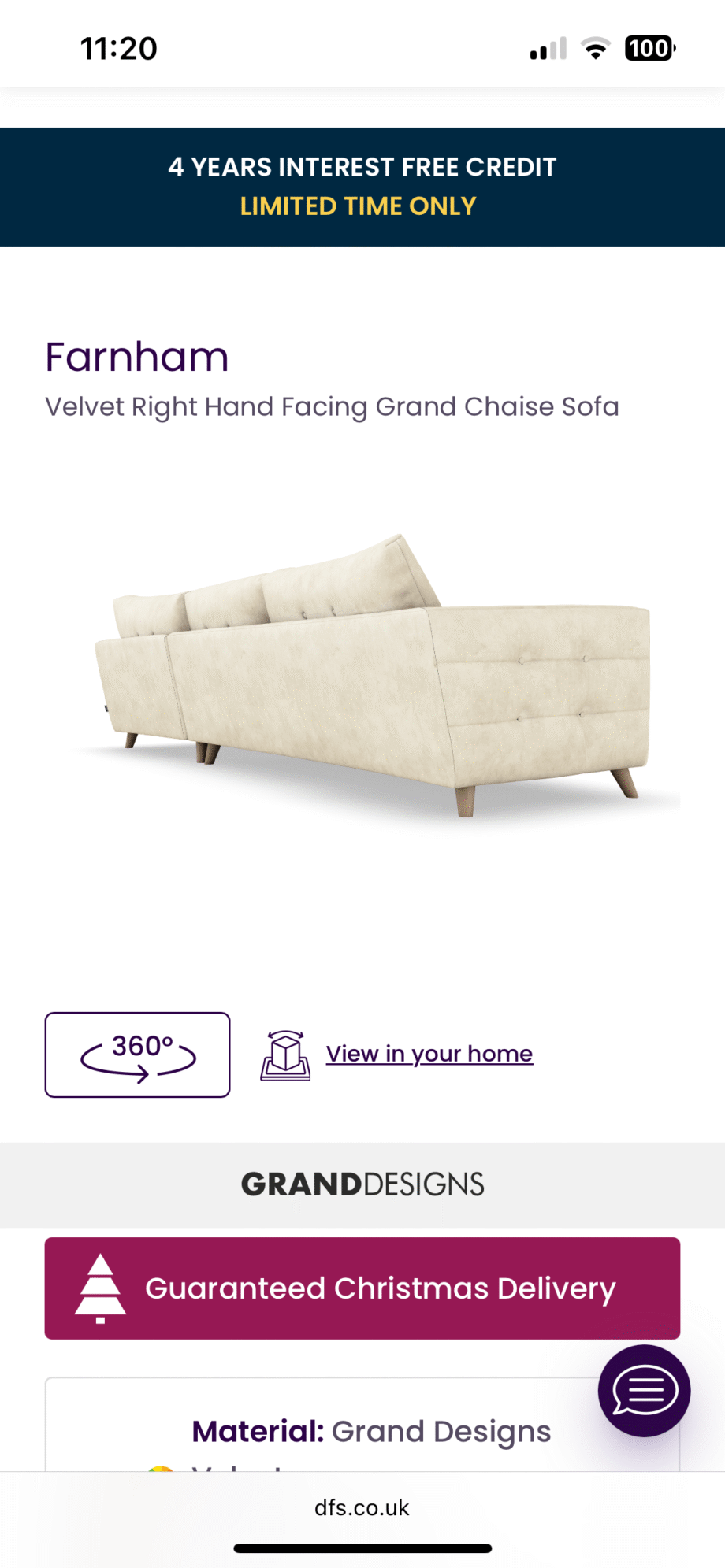 Neutral DFS Farnham Chaise Sofa