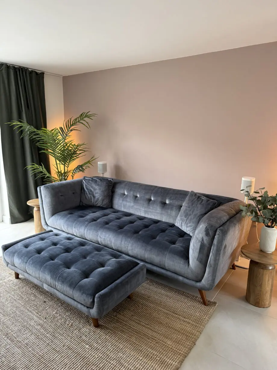 Furniture Village Heritage Granite Grey Velvet Rene 3 Seater Sofa + Footstool