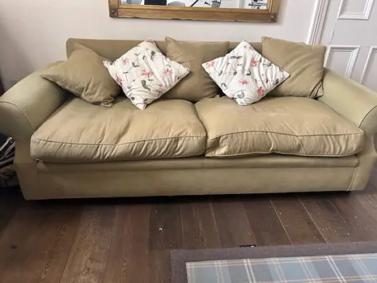 Large Olive Green linen sofa from sofa workshop