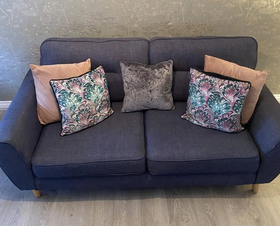 DEEP BLUE DFS SOFA AND SHELL TUB CHAIR