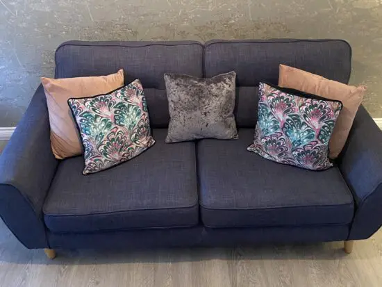 DEEP BLUE DFS SOFA AND SHELL TUB CHAIR