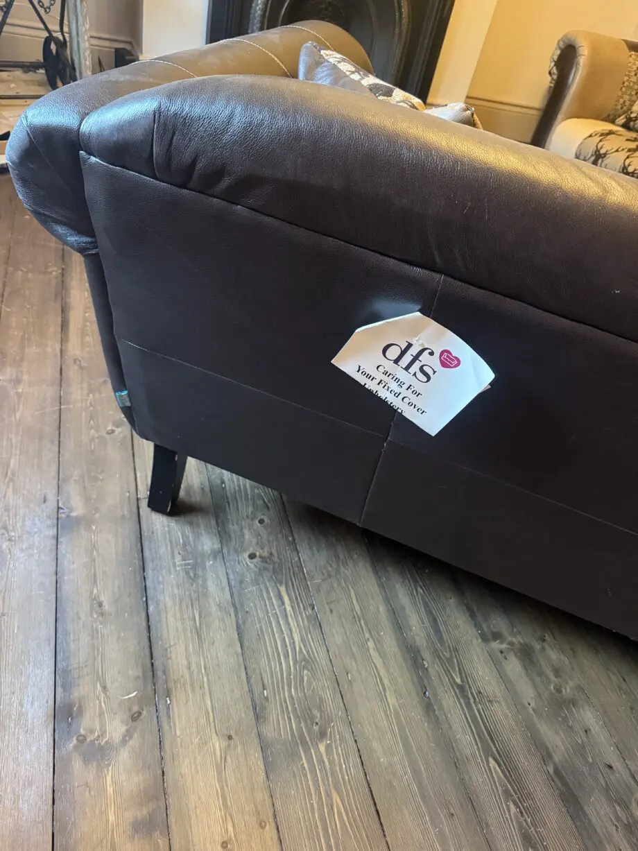 DFS 3 and 2 seater sofas. 3 seater Brown leather and 2 seater patchwork. Coordinated pieces