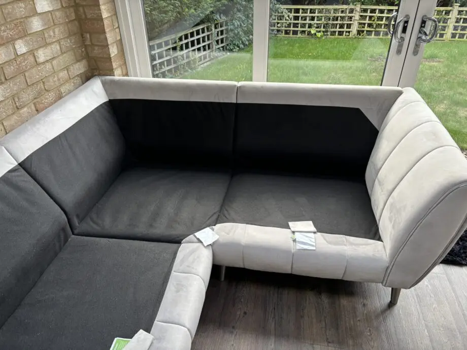 Velvet Sofology Gabrille 4 seater corner sofa in plush silver with matching footstool - Image 4