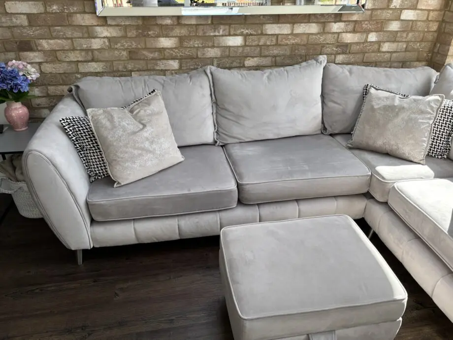 Velvet Sofology Gabrille 4 seater corner sofa in plush silver with matching footstool - Image 8