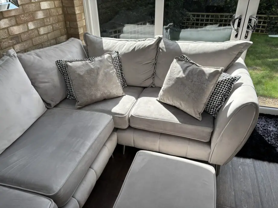 Velvet Sofology Gabrille 4 seater corner sofa in plush silver with matching footstool - Image 9