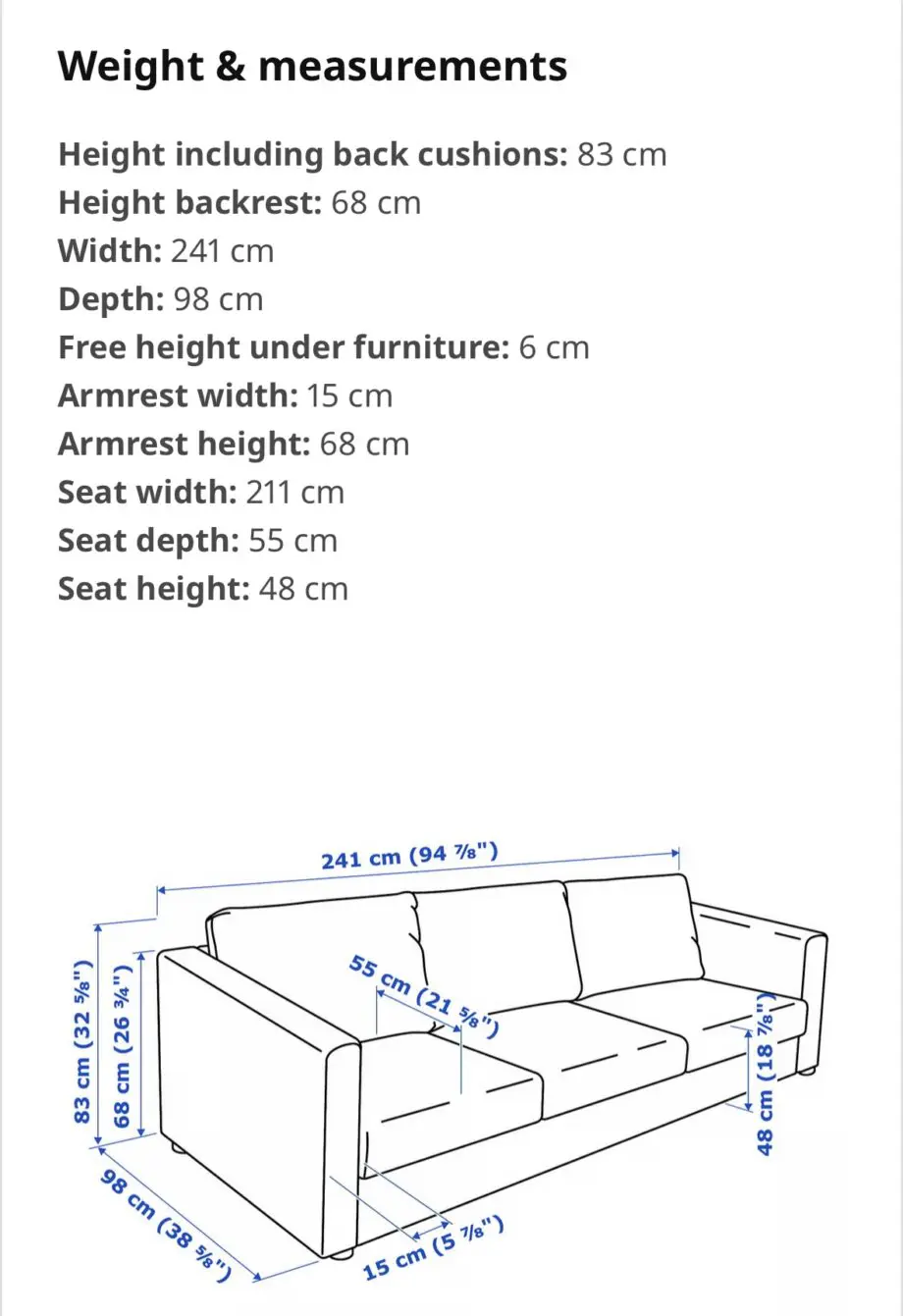 IKEA Vimle 3 seater sofa with beige BEMS washable covers