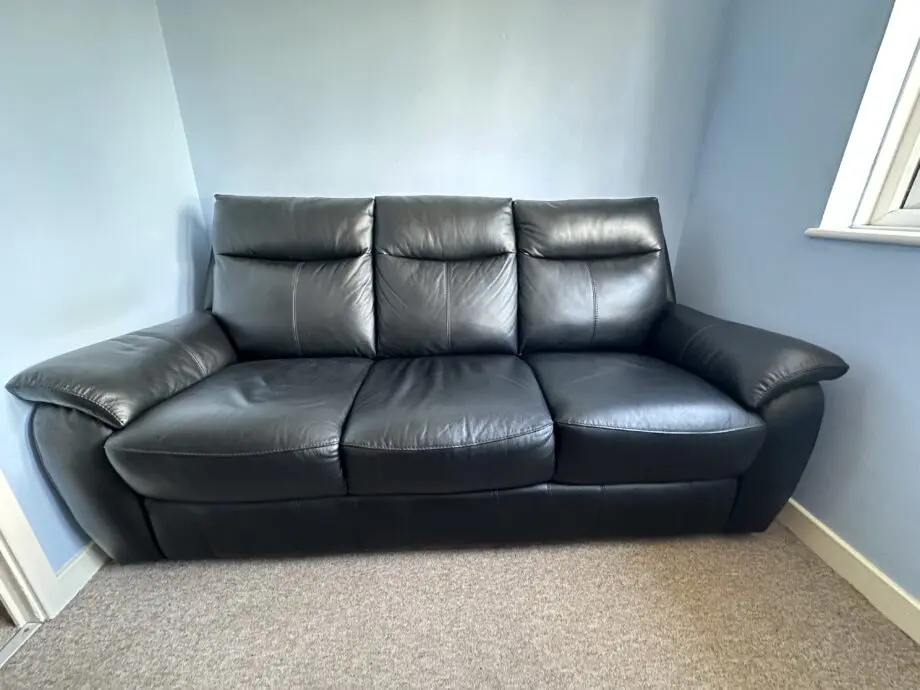 Black leather 3 seater sofa