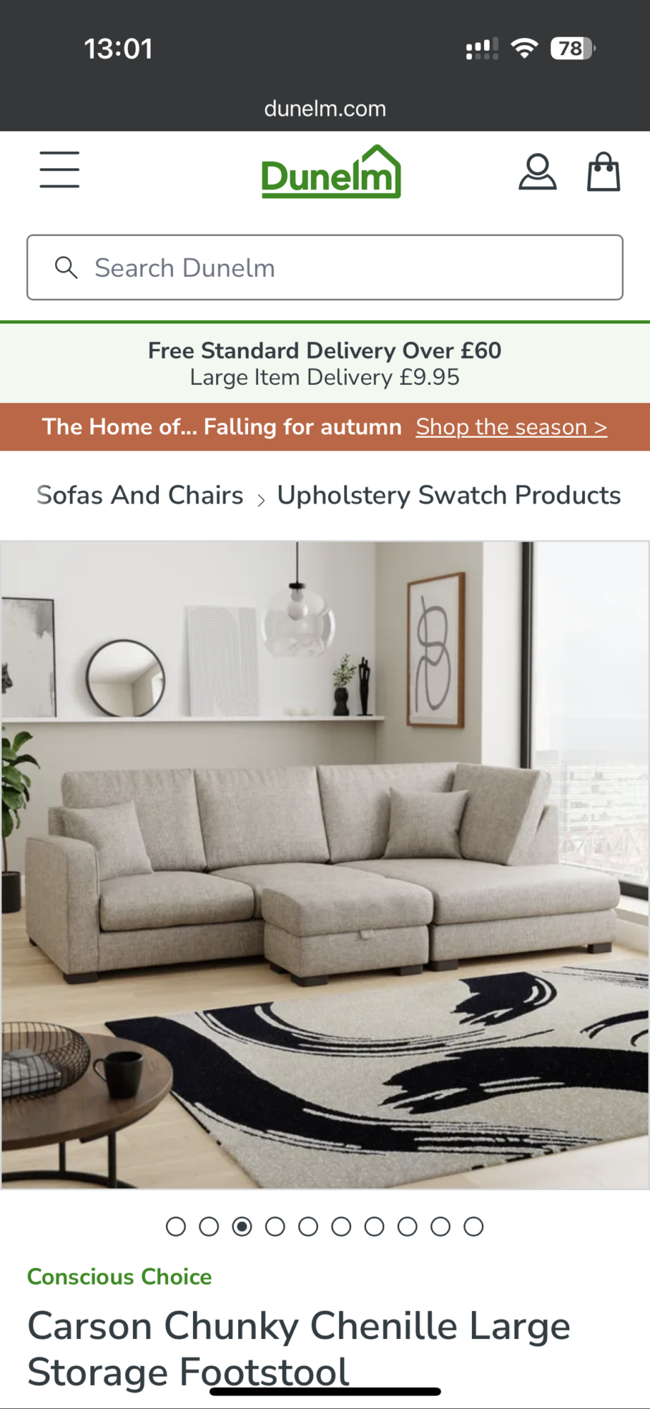 Dunelm Beige Carson Deep Sit Chunky Chenille Corner Sofa