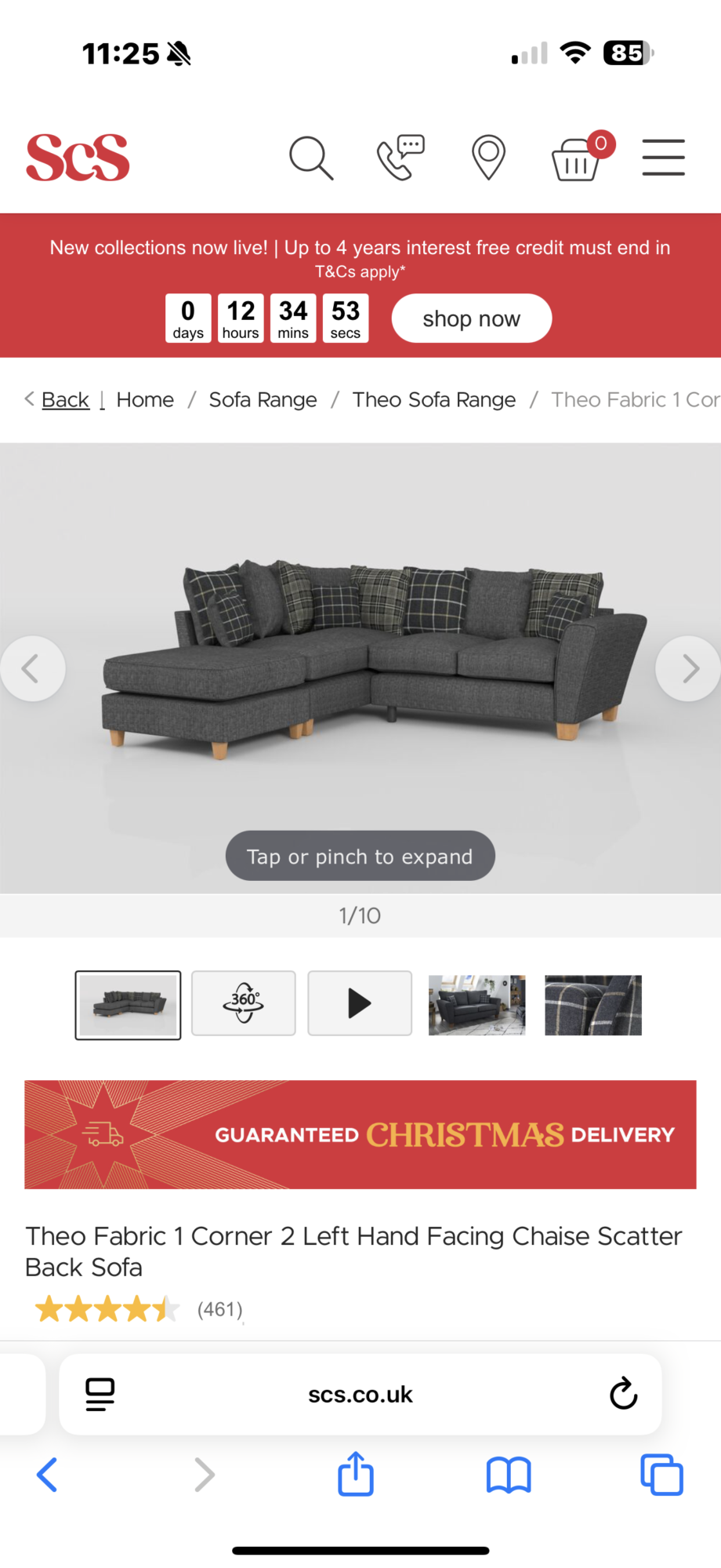 SCS Theo Fabric 1 Corner 2 Left Hand Facing Chaise Scatter Back Sofa