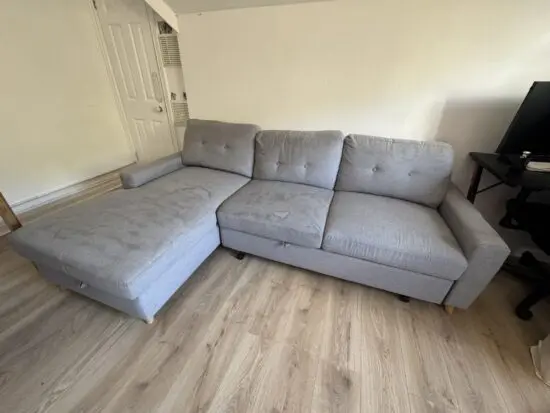 Left Facing Chaise Sofa Bed in Grey Linen