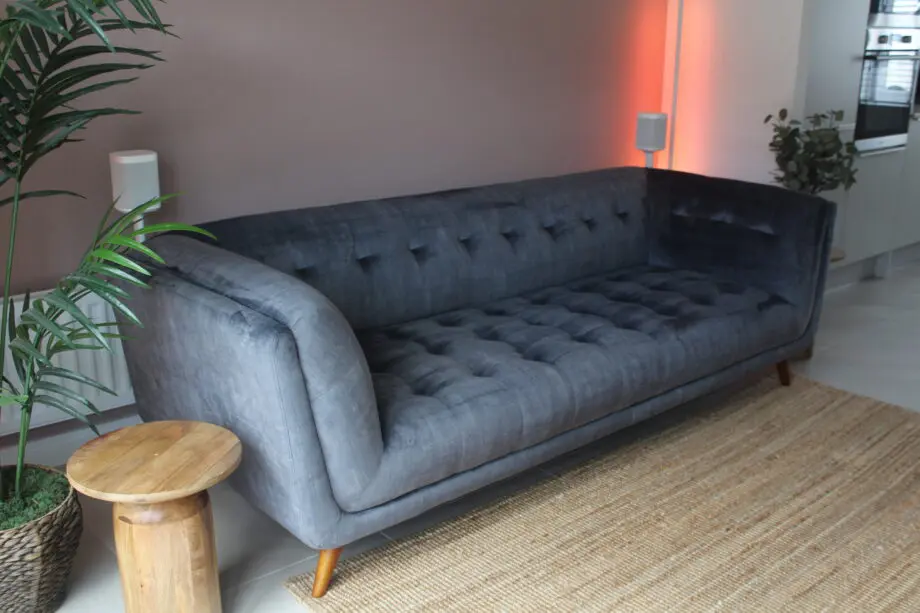 Furniture Village Heritage Granite Grey Velvet Rene 3 Seater Sofa + Footstool