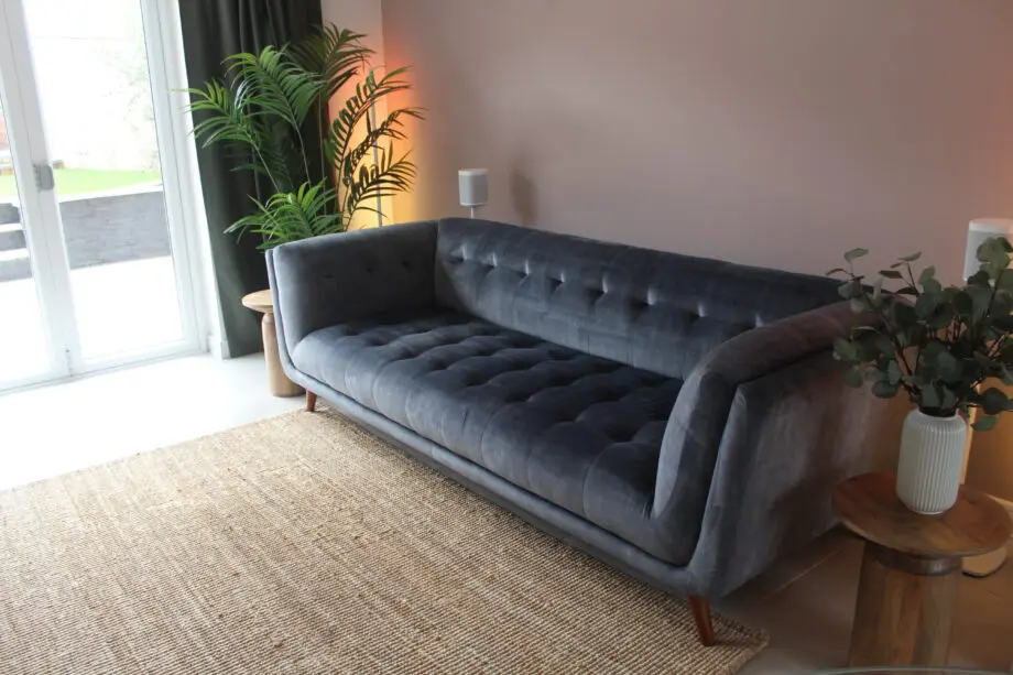 Furniture Village Heritage Granite Grey Velvet Rene 3 Seater Sofa + Footstool