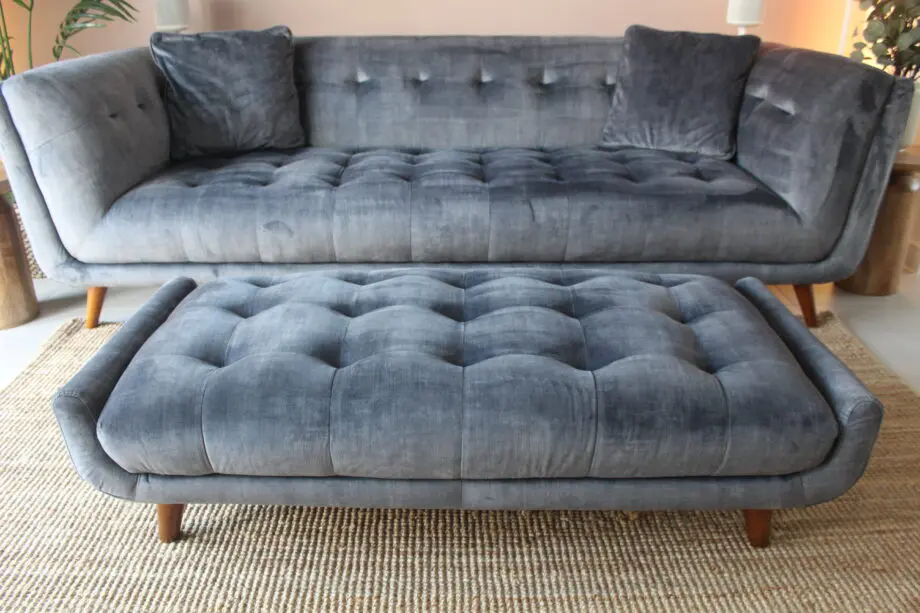 Furniture Village Heritage Granite Grey Velvet Rene 3 Seater Sofa + Footstool