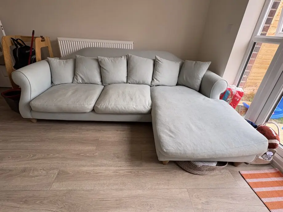 XL Right Hand Sloucher Chaise Sofa in Scandi blue clever cotton