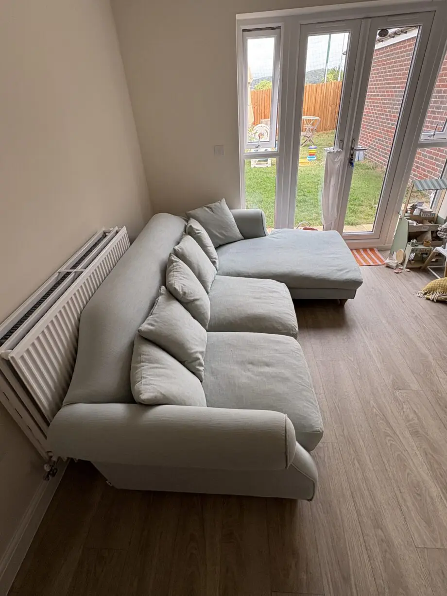 XL Right Hand Sloucher Chaise Sofa in Scandi blue clever cotton