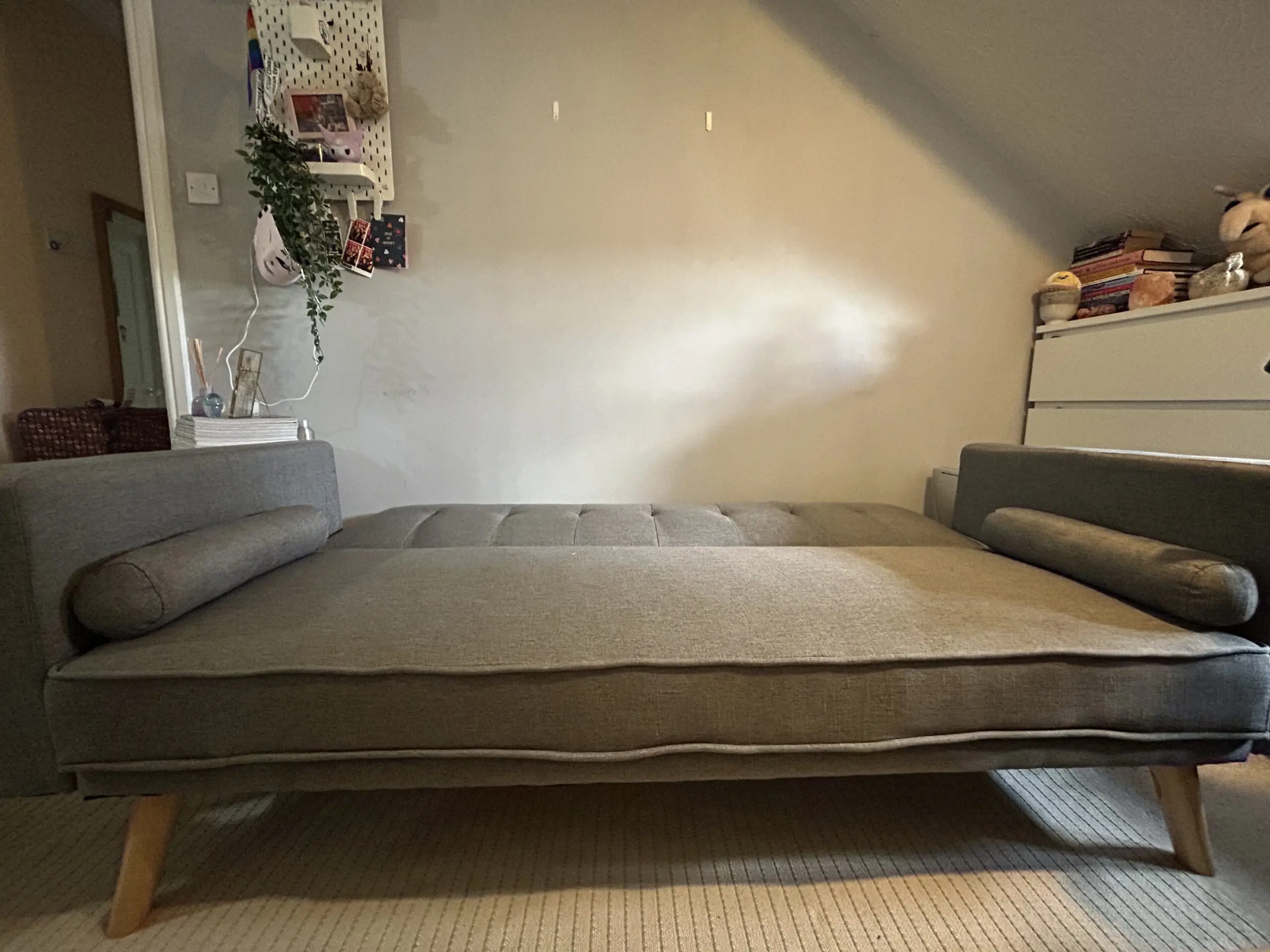 3 Seater Sofa Bed Adjustable Angle Sofa with Wooden Legs for Living Room Guest Room Office Light Gray