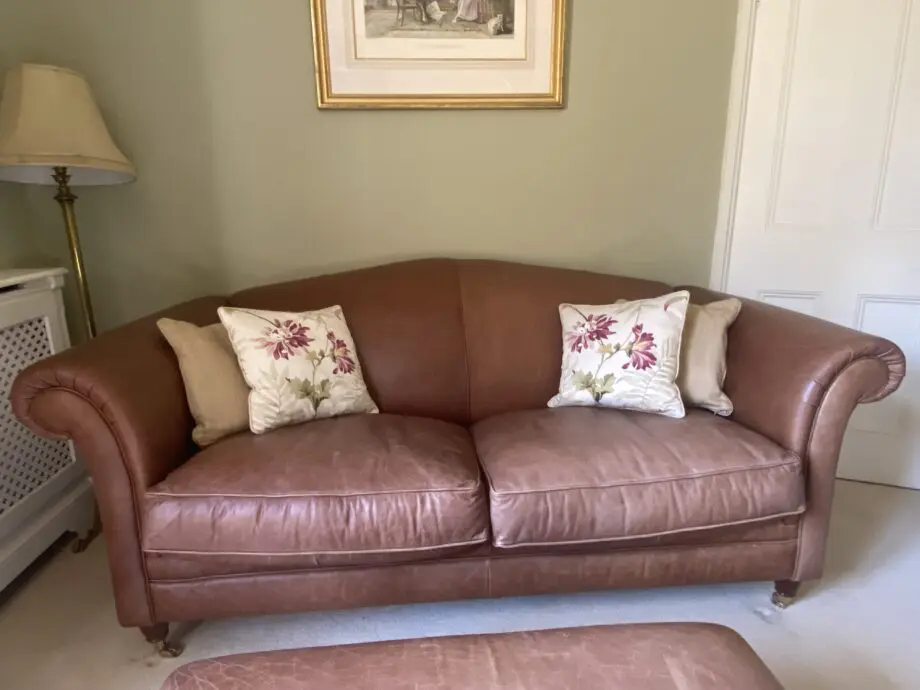 Laura Ashley Gloucester Large 2 Seater Brown Leather Sofa & Footstool