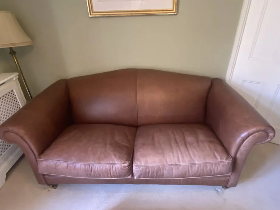 Laura Ashley Gloucester Large 2 Seater Brown Leather Sofa & Footstool
