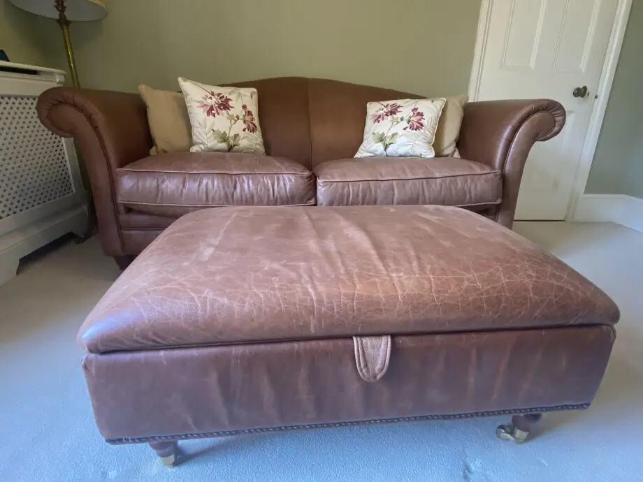 Laura Ashley Gloucester Large 2 Seater Brown Leather Sofa & Footstool