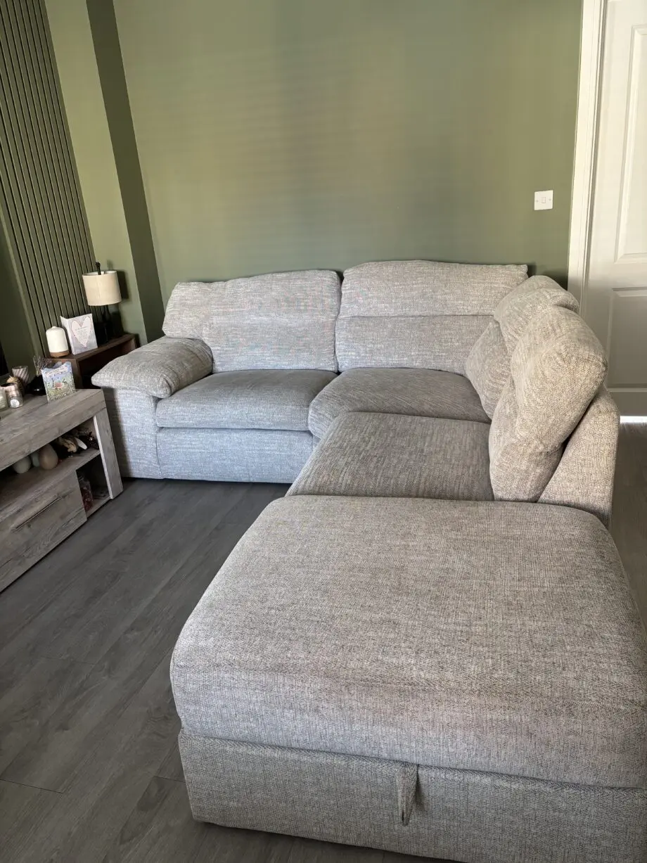 Oak Furniture Land Morgan 3 Seater Modular Sofa and footstool with storage - Silver Fabric